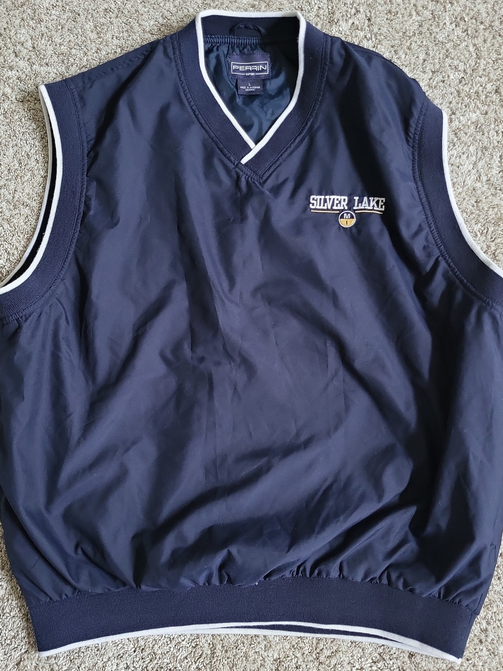 Perrin Silver Lake Michigan Golf Wind Vest L Navy Pullover V Neck